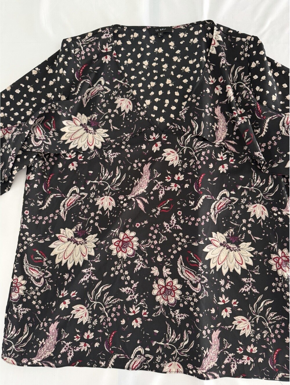 Le Gali Black Floral Print Long Sleeve Blouse XL